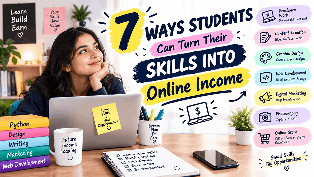 Being a student in the United States can be expensive. Between tuition, textbooks, transportation, food, and everyday expenses, even students who receive financial support may find themselves looking for extra money. Getting a traditional part-time job is one option, but it isn't always easy to fit fixed shifts around classes, assignments, exams, and personal responsibilities. What if you could use something you already know to start earning online? You don't necessarily need an expensive laptop, a large social media following, or years of professional experience. Skills such as writing, designing, explaining difficult topics, editing videos, or organizing information can become the foundation of a small online service. These 7 ways students can turn their skills into online income focus on practical opportunities that can fit around college life. Your results will depend on your ability, the demand for your work, the time you invest, and how effectively you find customers. None guarantees immediate earnings, but each offers a starting point worth exploring. 1. Turn Your Writing Skills Into Freelance Work If you enjoy writing, you could help individuals and businesses create blog posts, website content, product descriptions, email newsletters, or social media captions. You don't have to begin by writing lengthy articles. Small projects can help you learn how clients communicate their requirements and what quality work involves. For example, a student who enjoys technology might write short product descriptions, while someone interested in fitness could help a trainer prepare newsletter content. How to get started: Choose one type of writing service. Prepare two or three original writing samples. Create a simple portfolio using a document or website. Explore freelance marketplaces such as Upwork or Fiverr. Contact potential clients with a specific, professional offer. Start with projects that fit your existing abilities and available time. Meet deadlines, proofread your work, and never promise expertise you don't have. 2. Offer Graphic Design and Presentation Services You don't need to be a professional artist to create useful visual content. If you understand layout, typography, colors, and clear communication, you may be able to help people prepare presentations, flyers, social media graphics, or simple business documents. Tools such as Canva can help beginners create designs without starting from a blank page. Potential customers include small businesses, independent professionals, student organizations, and creators who need attractive visuals but lack the time to make them. How to get started: Create three sample designs for different purposes, such as a promotional flyer, a presentation cover, and a social media post. Put them into a small portfolio and explain what you can deliver. Remember to check the commercial-use terms for templates, fonts, photographs, and other design elements. Your service should provide real value, not simply reuse a template without considering the client's needs. 3. Earn Money by Tutoring Online Are you particularly good at mathematics, English, science, introductory programming, or another academic subject? Online tutoring lets you use that knowledge to help someone who is struggling with the same material. For example, a college student who understands introductory statistics could tutor high school students in basic statistical concepts. Someone comfortable with coding might explain beginner programming exercises. How to get started: Select a subject you genuinely understand. Prepare a short lesson with examples. Decide which age group or learning level you can support. Explore tutoring platforms and their eligibility requirements. Offer clear session times that work around your classes. Good tutoring involves patience and communication, not just knowing the answer. Help learners understand the reasoning instead of completing their graded assignments for them. 4. Edit Short Videos for Creators and Small Businesses Short-form video is widely used by businesses, educators, and online creators. Many need help trimming footage, adding captions, improving pacing, and preparing clips for different platforms. If you enjoy editing videos, this can become a practical service to learn while studying. You can start with free or low-cost editing software and build your skills before investing in expensive equipment. How to get started: Create a few short sample videos using your own footage or material you have permission to use. Demonstrate clean cuts, readable captions, appropriate pacing, and good sound. Then contact small creators or businesses whose content could benefit from editing support. Be specific about what your service includes. A simple package might cover editing one short video with captions and one revision. Agree on deadlines and payment before beginning paid work. 5. Sell Digital Products Based on Your Knowledge Digital products allow you to package something useful and offer it for sale online. Examples include budget spreadsheets, printable planners, study schedules, resume templates, checklists, and original educational resources. Suppose you're good at organizing your college workload. You could create a weekly assignment tracker that helps other students record deadlines and plan study sessions. How to get started: First, identify a problem people regularly experience. Create a simple product that addresses it, test it yourself, and improve it before listing it on a marketplace or your own website. Think about who would use the product and why they would choose yours over similar options. Digital products can be sold more than once, but that doesn't make them guaranteed passive income. You'll still need to attract customers, answer questions, improve listings, and account for platform fees. 6. Provide Social Media Support If you understand how social media works, you may be able to help small businesses maintain their online presence. Services can include writing captions, planning weekly content, preparing simple graphics, organizing post ideas, and scheduling approved posts. A neighborhood café, independent fitness coach, or local shop might need assistance but lack the budget for a full-time marketing employee. How to get started: Choose a type of business you understand and prepare a sample one-week content calendar. Include a few post ideas, example captions, and suggested visuals. Use your sample to demonstrate how you could save the business owner time. Don't promise viral posts or a guaranteed increase in sales. Focus on the work you can control, such as consistent content planning, clear communication, and meeting deadlines. 7. Offer Research, Spreadsheet, or Data-Organization Services Students who enjoy working with information can explore simple research and data-organization tasks. Potential services include cleaning spreadsheets, formatting data, organizing survey responses, compiling publicly available information, or preparing basic charts and summaries. For example, a small business might need help organizing a product list or turning an untidy spreadsheet into a more readable report. How to get started: Practice using spreadsheet tools such as Google Sheets or Microsoft Excel. Build a sample project with fictional or appropriately licensed data to demonstrate your skills. Offer a clearly defined service, such as formatting a spreadsheet or organizing a list of records. Protect confidential information, follow client instructions, and check your results carefully. If you're working with data, don't claim that you performed complex statistical analysis when you only completed basic formatting. How to Find Your First Online Customer Choosing a skill is only the beginning. You also need to show people what you can do. Start with a small, manageable plan: Choose one service. Avoid trying to launch five side hustles simultaneously. Create a portfolio. Two or three good samples can be more useful than a long list of unproven claims. Identify potential customers. Look for people or businesses that genuinely need your service. Write a clear offer. Explain what you'll deliver, how long it will take, and what the customer receives. Track your results. Record your time, income, expenses, and feedback so you can improve. Be cautious about online opportunities that require large upfront payments, promise guaranteed income, or ask you to pay money to unlock a supposed job. Verify platforms and clients before sharing sensitive information. If you're in the United States, also consider your work authorization if applicable, your school's rules, platform eligibility, and any tax obligations associated with self-employment income. Final Thoughts These 7 ways students can turn their skills into online income show that earning money online doesn't always require starting a complicated business. A useful skill, a small portfolio, and a clear service can give you a starting point. Freelance writing, graphic design, tutoring, video editing, digital products, social media support, and spreadsheet services all offer different ways to explore earning opportunities. You don't need to become successful overnight. Choose one skill, practice it, and see whether people are willing to pay for the value you provide. Most importantly, protect your study time. Your side hustle should support your goals as a student rather than make it harder to complete your education. At Earnify05, the aim is to help students explore practical income opportunities, develop useful skills, and make smarter financial decisions without falling for unrealistic promises.