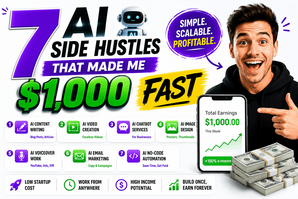 7 AI Side Hustles That Made Me $1,000 Fast