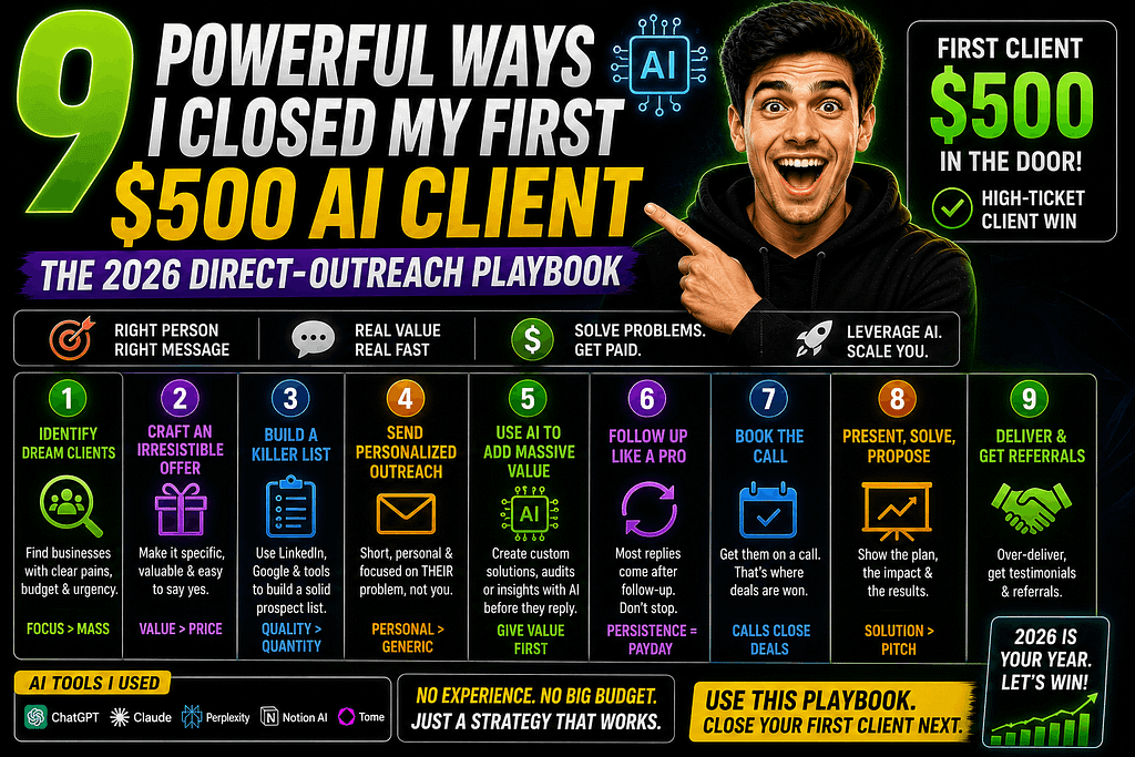 9 Powerful Ways I Closed My First $500 AI Client The 2026 Direct-Outreach Playbook