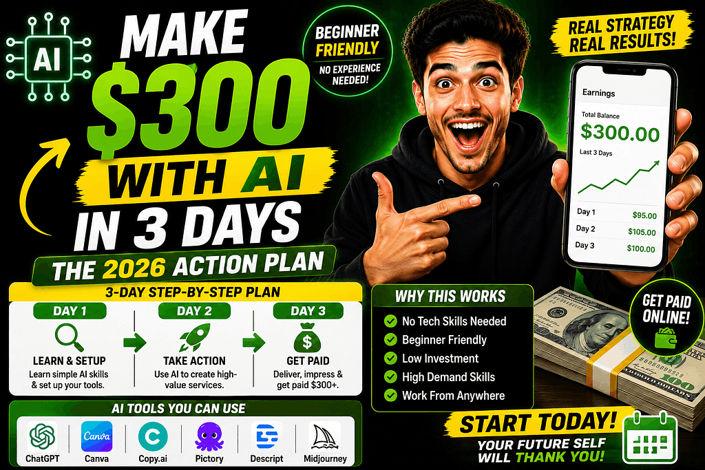 Make $300 with AI in 3 Days (Beginner Friendly) The 2026 Action Plan