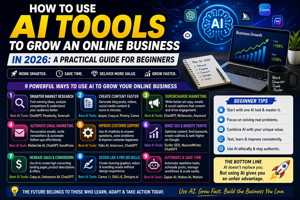 How to Use AI Tools to Grow an Online Business in 2026 A Practical Guide for Beginners