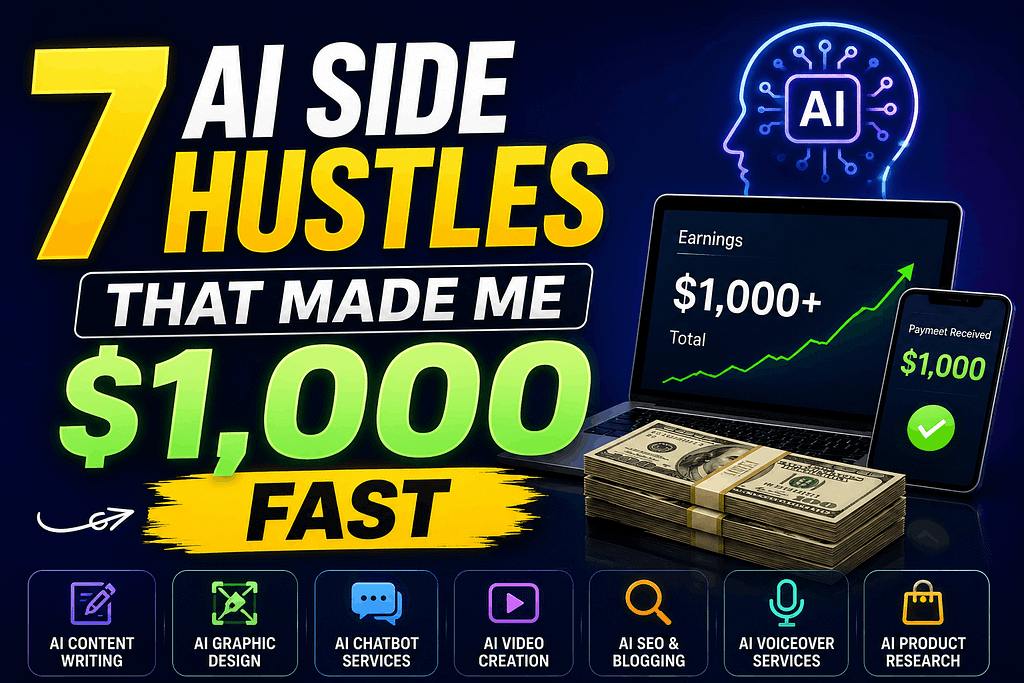 7 AI Side Hustles That Made Me $1,000 Fast